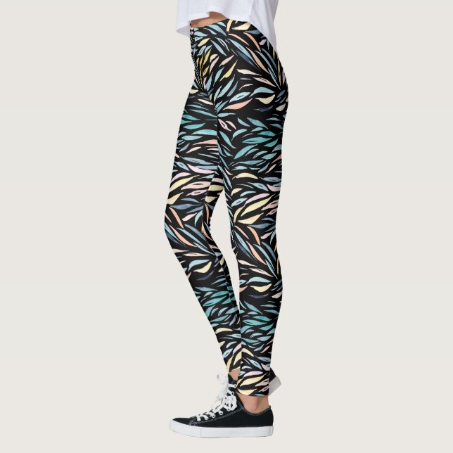 Leggings Aquarelle colorée Motif Abstrait feuille (Gauche)