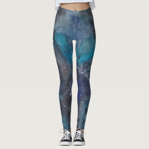 Leggings Aquarelle cosmos dans l'espace bleu et noir