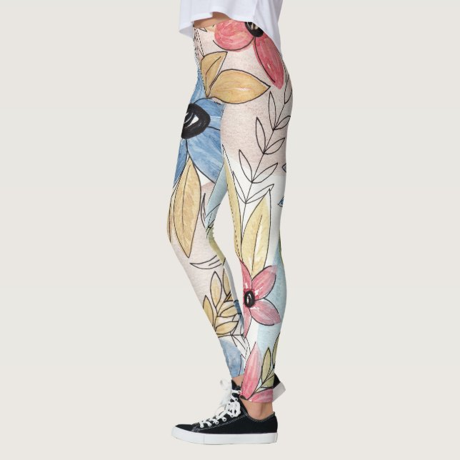 Leggings Aquarelle couleur terre Floral Art Feuille (Gauche)