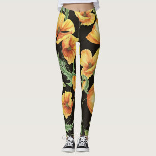 Leggings Aquarelle de coquelicot jaune motif floral