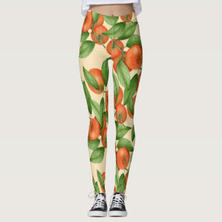 Leggings Aquarelle de mandarine, motif de fruits sans soudu