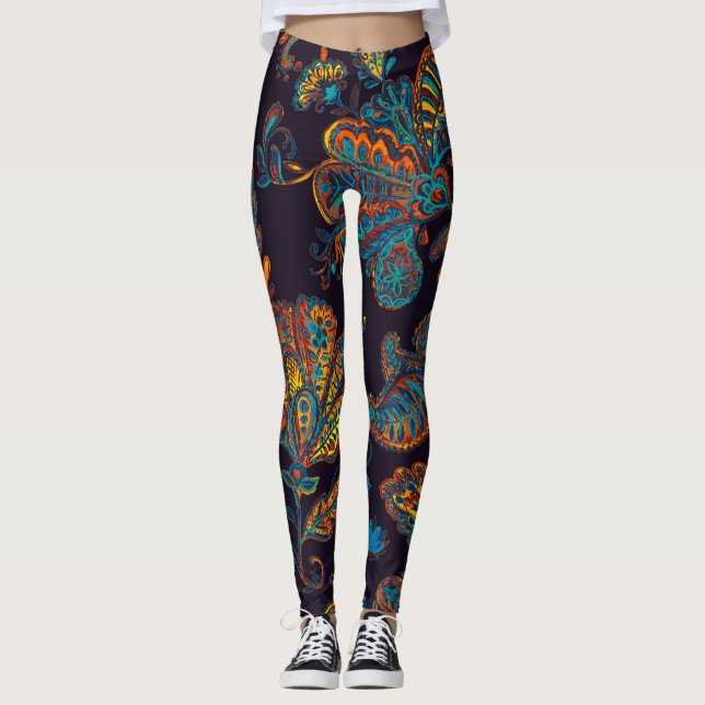 Leggings Aquarelle de Paisley : tuile à motif floral (Devant)
