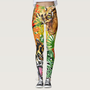 Leggings Aquarelle de tigre tropical Motif de jungle