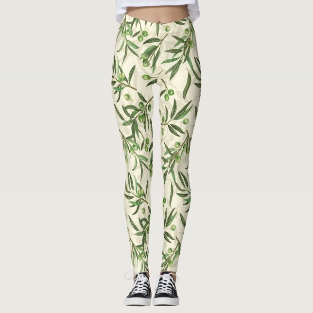 Leggings Aquarelle des branches d'olive (Devant)