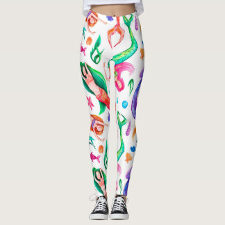 Leggings Aquarelle des sirènes : Motif océanique sans trans