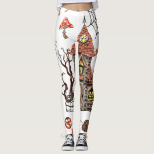 Leggings Aquarelle d'Halloween : Haunted House Motif.
