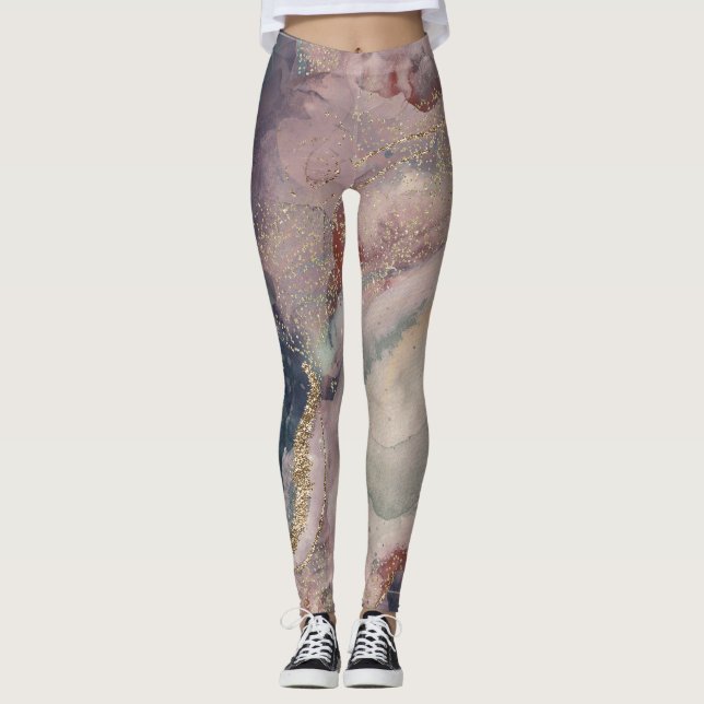Leggings Aquarelle douce rose pourpre Galaxie cosmique (Devant)