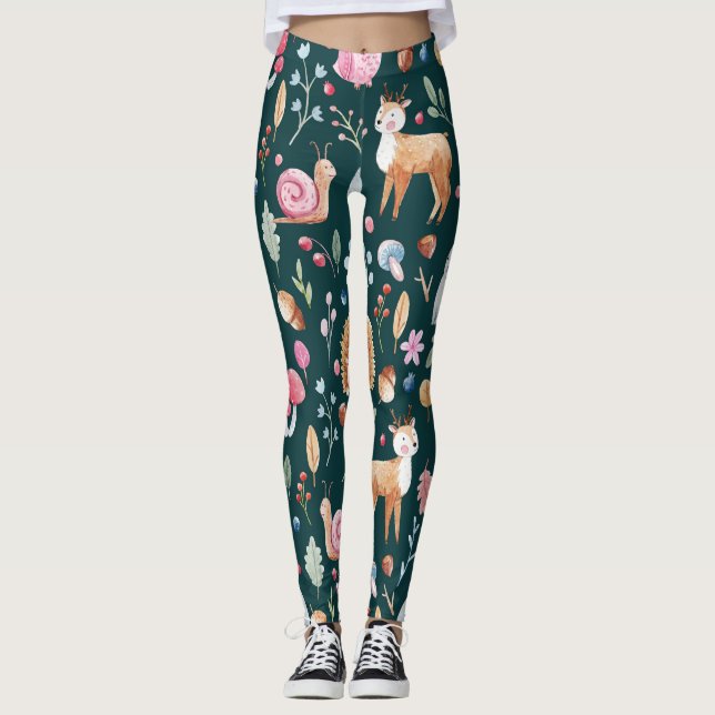 Leggings Aquarelle Fairy Forest Motif pour enfants (Devant)