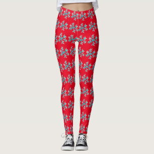 Leggings Aquarelle Flèche de neige bleu rouge hiver