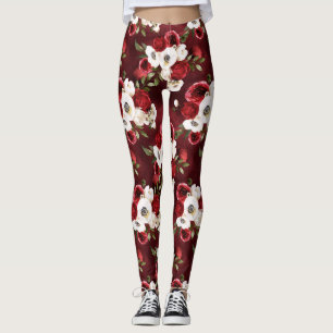 Leggings Aquarelle Floral Bordeaux
