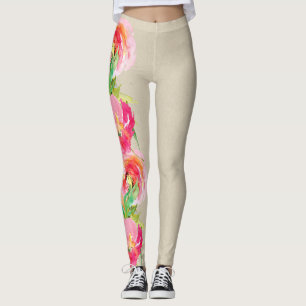 Leggings Aquarelle Florale Rustique, Lumineuse Moderne