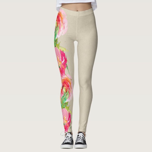 Leggings Aquarelle Florale Rustique, Lumineuse Moderne (Devant)