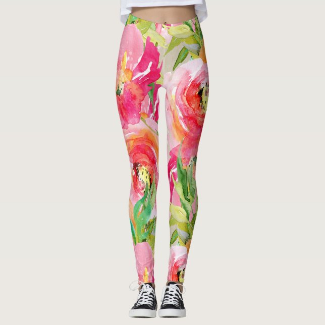 Leggings Aquarelle Florale Rustique, Lumineuse Moderne (Devant)