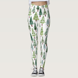 Leggings Aquarelle Forêt d'hiver de pins rustiques