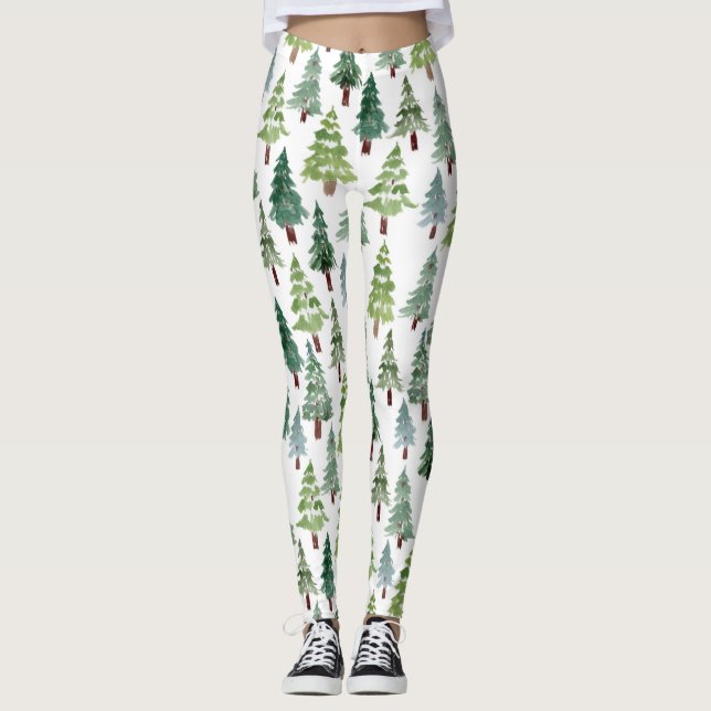 Leggings  Aquarelle Forêt d'hiver de pins rustiques   (Devant)