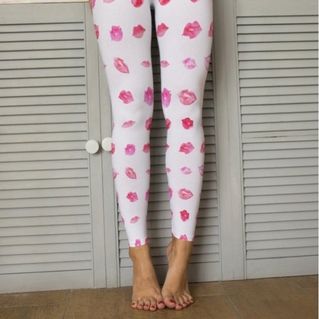 Leggings Aquarelle Lèvres Roses. Chic motif, Design tendanc (Créateur téléchargé)