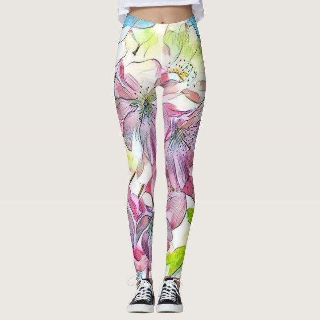 Leggings Aquarelle Monogram Modern Rose Chercher Blossom (Devant)