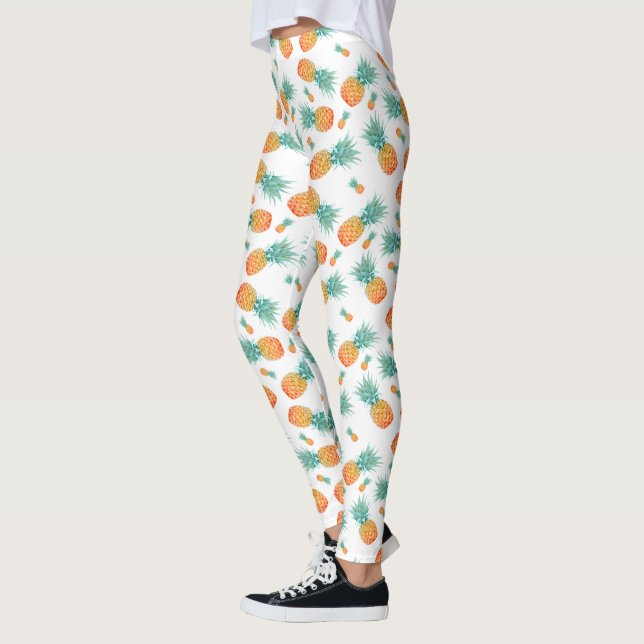 Leggings Aquarelle Motif d'ananas en blanc (Gauche)