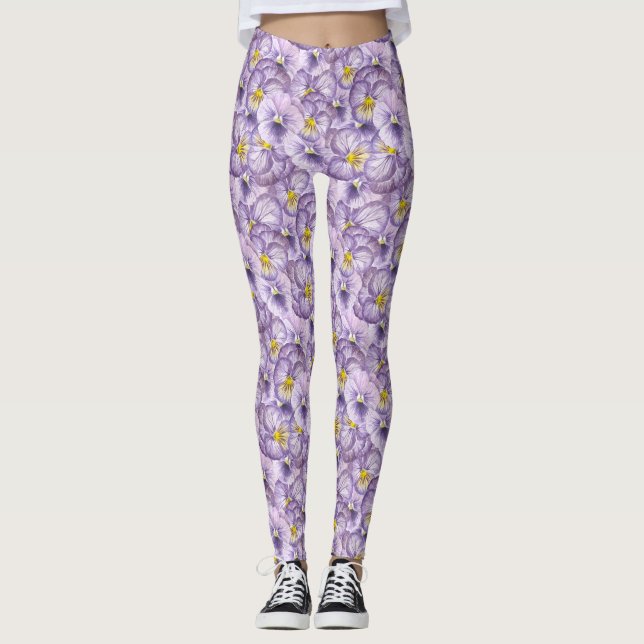 Leggings Aquarelle motif floral avec panneaux violets (Devant)