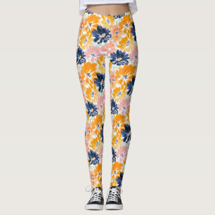 Leggings Aquarelle Motif Floral Rétro