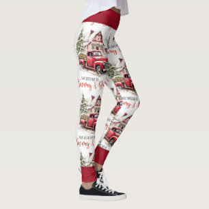 Leggings Aquarelle Noël Vintage Camion et grange