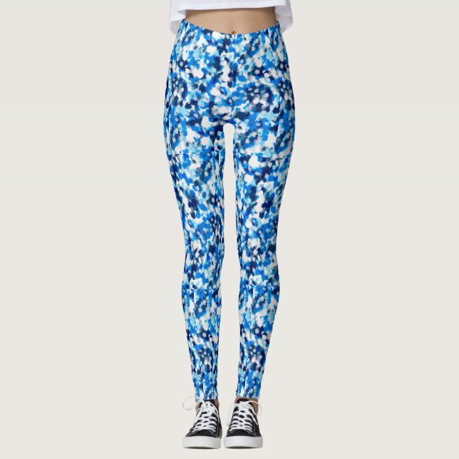 Leggings Aquarelle Noir Lumière Bleu foncé Motif (Devant)