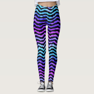 Leggings aquarelle ondulée - cyan et violet :