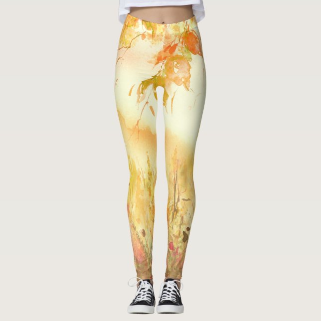 Leggings Aquarelle Pays Forêt Paysage Art (Devant)