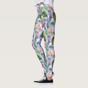 Leggings Aquarelle peinte à la main Cactus Motif 2