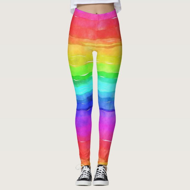 Leggings Aquarelle Rainbow Stripes Design (Devant)