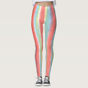 Leggings Aquarelle rayures rose bleu jaune