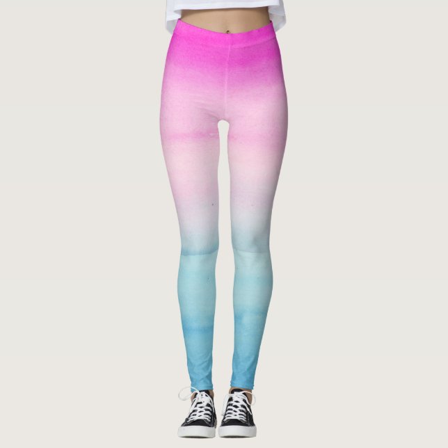 Leggings Aquarelle rose et bleu Ombre (Devant)