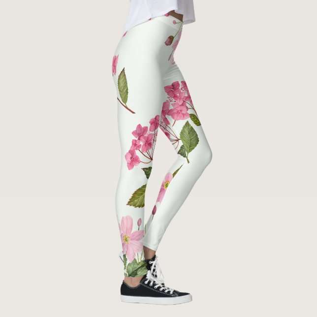 Leggings Aquarelle rose Hydrangea et anémone japonaise (Droite)