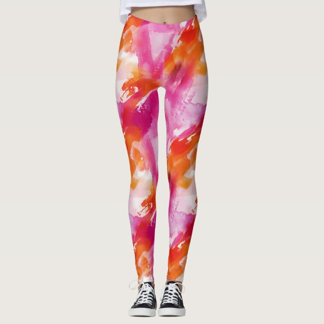Leggings Aquarelle rose orange Abstrait (Devant)