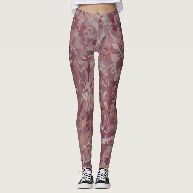 Leggings Aquarelle rouge Brown gris de luxe Art Abstrait (Devant)
