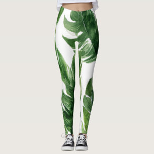 Leggings Aquarelle Tropical Banana Feuille Motif