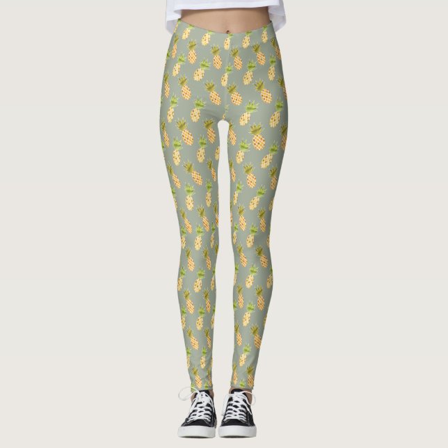 Leggings Aquarelle tropicale Motif d'ananas (Devant)