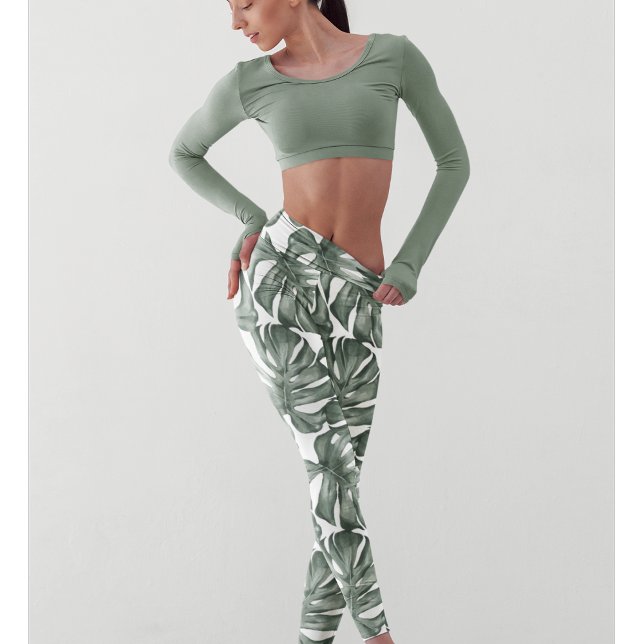 Leggings Aquarelle tropicale Oasis moderne Feuille Motif (Créateur téléchargé)