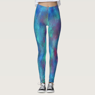 Leggings Aquarelle Turquoise rose bleue Abstraction