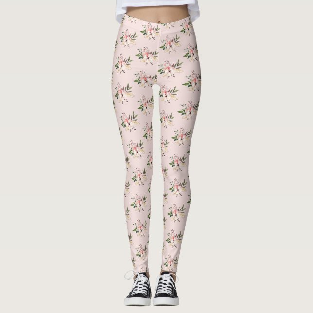 Leggings Aquarelle vintage rose floral (Devant)