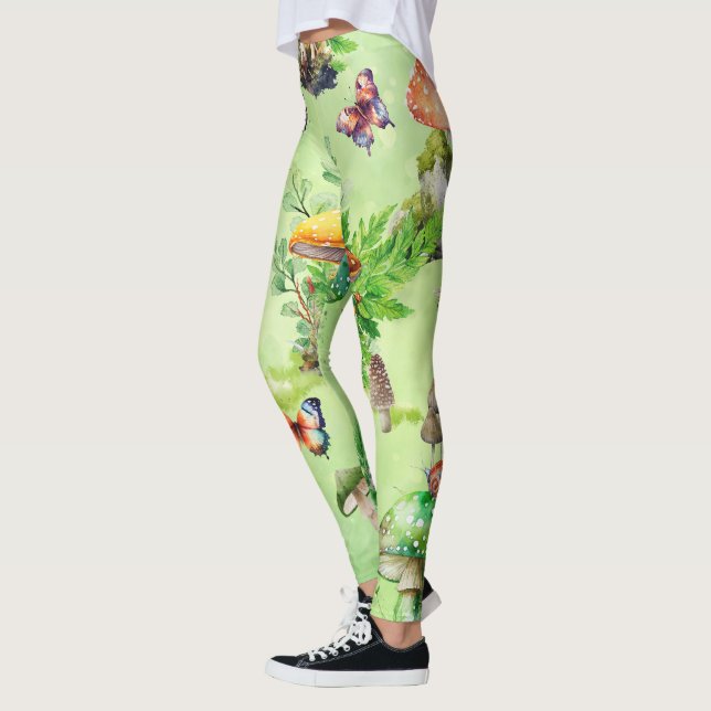 Leggings Aquarelle Whimsical Mushroom Garden (Gauche)