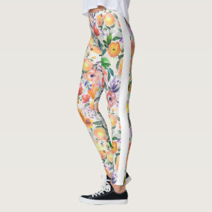 Leggings Aquarelles Couleurs mixtes Collage floral