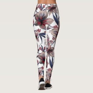 Leggings Aquarelles Crimson Floral sur blanc