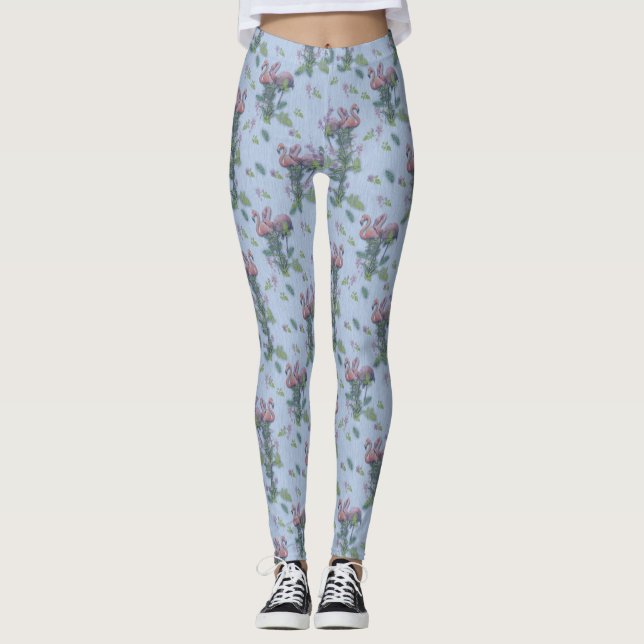 Leggings Aquarelles tropicales des Flamants roses Répéter l (Devant)