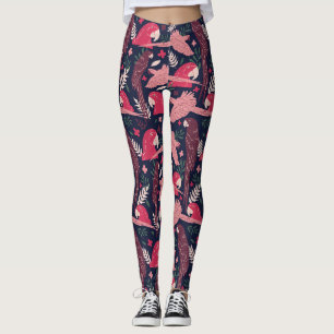 Leggings Ara Parrot rouge rose dessin Tropical Leave Motif