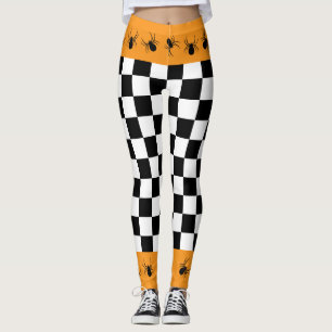 Leggings Araignées Halloween à carreaux noirs blancs orange