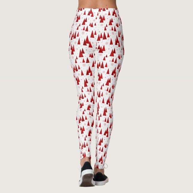 Leggings Arbre de Noël blanc et rouge avec Motif de flocons (Dos)