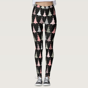 Leggings Arbre de Noël rose et vert avec Arrière - plan noi