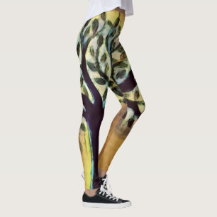 Leggings Arbre face jaune paysage aquarelle