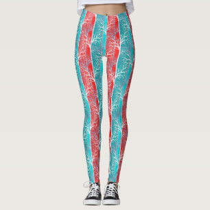 Leggings Arbres abstraits sans joint branche corail bleu li